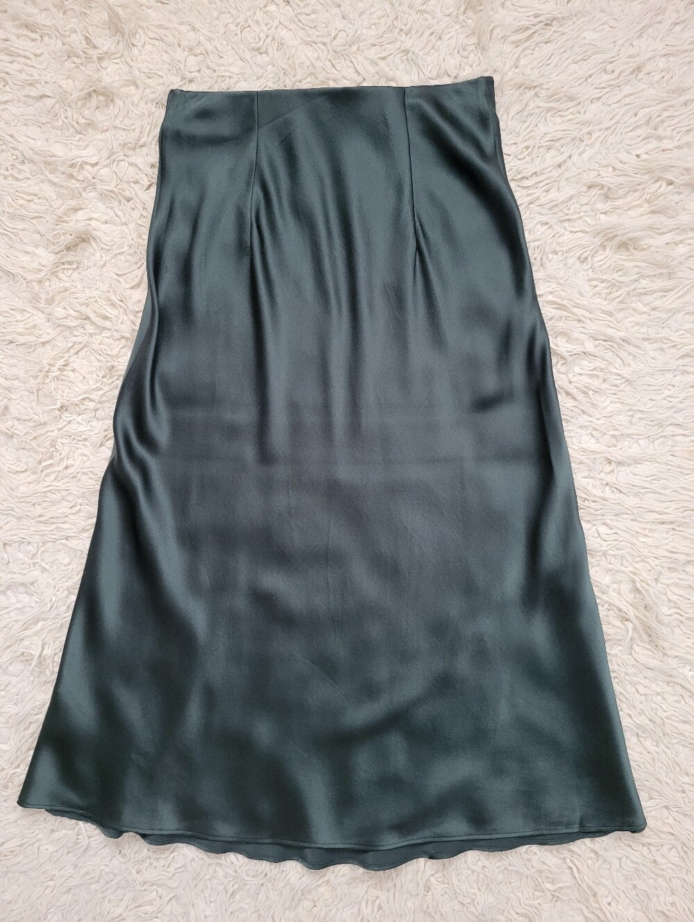 Quince Washable Silk Mid Calf Pull On Skirt Forest Green Sz XS - Picture 10 of 10